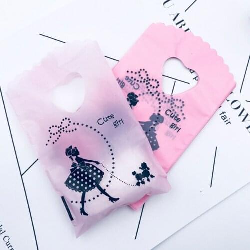 Cute Black Girl Dog Patter Mini Plastic Bag With Handle Pink Plastic Bags For Packaging Gifts For Party Christmas Candy Pouches