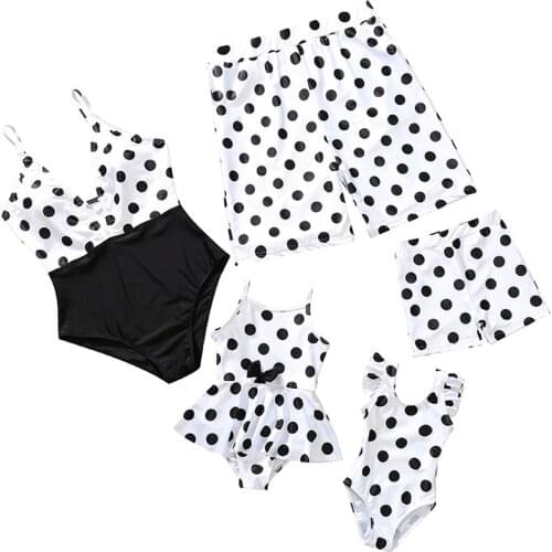 Men Dad Son Swimwear Beach Bath Swimsuits Family Look Polka Dot Mommy and Me Clothes Mom and Daughter Matching Dresses Outfits