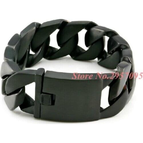 Punk Men Jewelry 24mm Wide Black Stainless Steel Link Chain Bracelets Cool Mens Bracelet Charms Accessories
