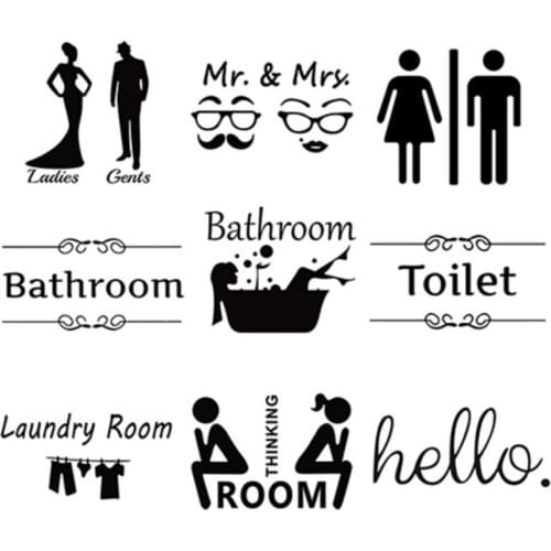 Bathroom Wall Sticker WC Toilet Door Entrace Sign Home Decoration Creative Pattern Wall Decal Diy Funny Vinyl Art Letter Sticker