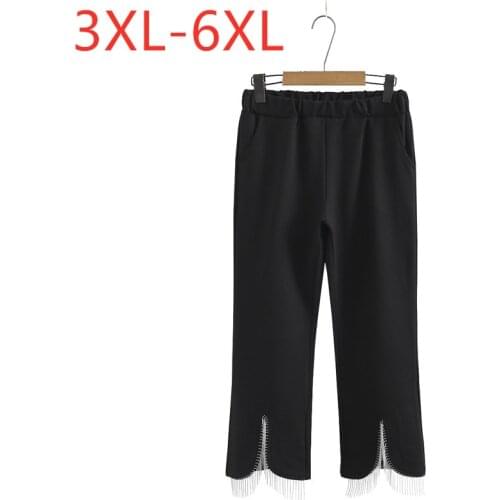 New 2021 Ladies Spring Summer Plus Size Cropped Pants For Women Large Slim Elastic Tassels Black Flared Trousers 3XL 4XL 5XL 6XL