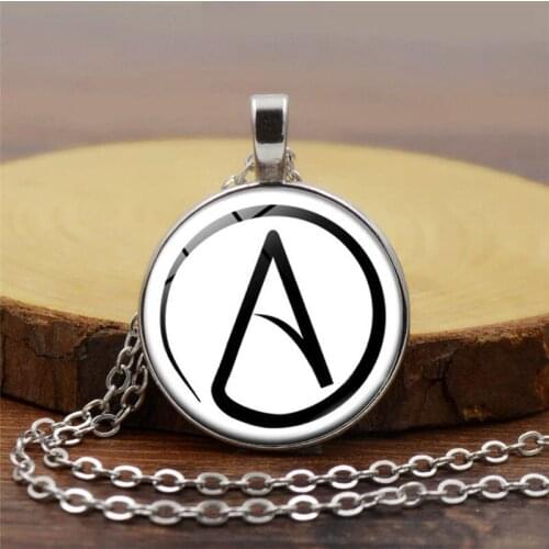 New Style Personality Retro Atheist Atheism Symbol Glass Pendant Necklace Choker Necklaces Mens Unisex Jewelry Gift
