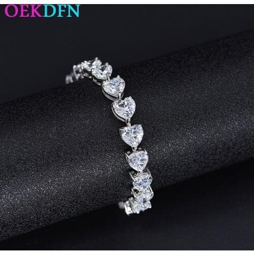 OEKDFN 100% 925 Sterling Silver Bracelet For Women Romantic Heart High Carbon Gemstone Engagement Wedding Fine Jewelry Bracelets
