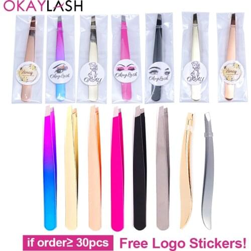 OKAYLASH Custom Logo Stainless Steel Eyebrow Tweezers Clip Wholesale Professional Eyebow Hair Removal Pincet Clamp Tweezer