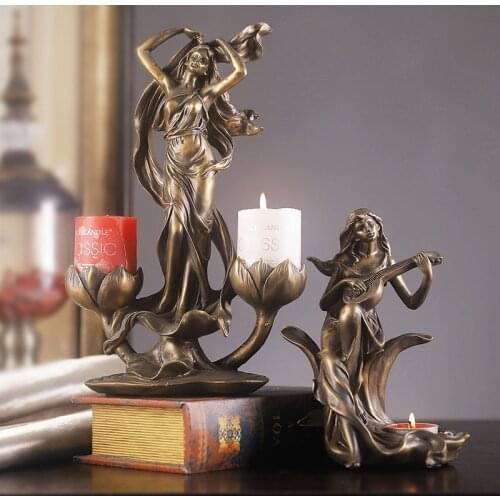 Antique Beauty Candlestick Home Decoration Ornament Resin Dancing Girl Sculpture Desk Decoration Furnishings Retro Candle Holder