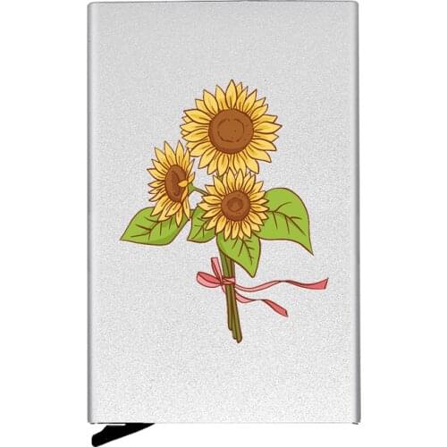 Silver Charm Metal Case Sun Flower Credit Card Holder Men Slim Anti Protect Travel ID Cardholder Women Rfid Wallet