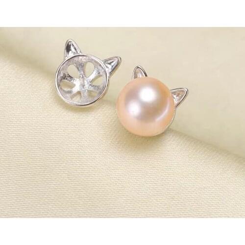 Cute Cat Style Earrings Mountings Findings Settings Jewelry Parts Fittings Accessories for Pearls Coral Agate Beads Stones