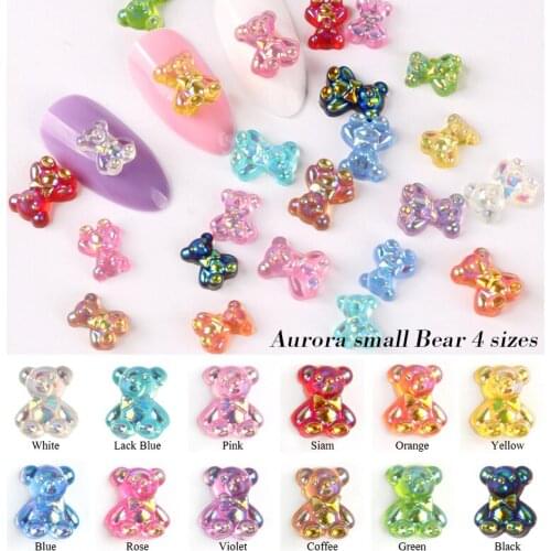 Resin mix 4 Sizes Aurora Tie Bear Nail Art Rhinestones 30PCS/100PCS DIY Jewelry Nail Design Accessories Decorations