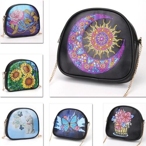 New 5D Diamond Painting Shoulder Chain Bag For Women Moon Flower Bird Cat Handbag Rhinestones DIY Special Drill Embroidery Kits