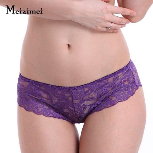 Meizimei Womens Panties Sexy Lace UnderPants Low Rise Female Underwear L XL Floral Briefs Girls Thin Transparent Pants Lingerie