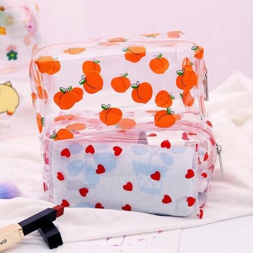 Japanese Cute PVC Transparent Cosmetic Bag Large Capacity Portable Toilet Bag Girls Travel Storage Bag Waterproof Beauty Case
