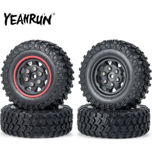 YEAHRUN 4Pcs 1.0 inch Plastic Beadlock Wheel Rims Hubs with Rubber Tires for Axial 1/24 SCX24 90081 RC Crawler Car Upgrade Parts