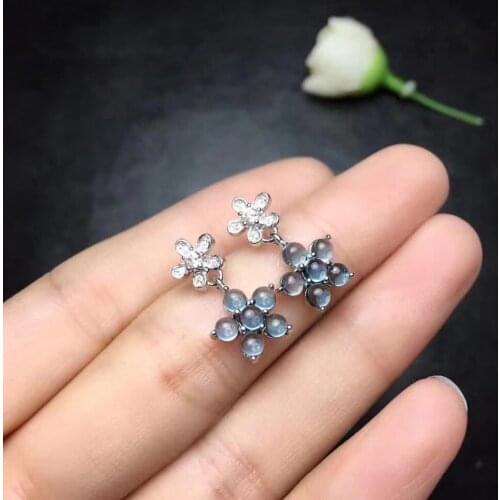 Natural London blue topaz drop earrings 925 silver Natural gemstone women fashion Flower drop earrings jewelry for woman party