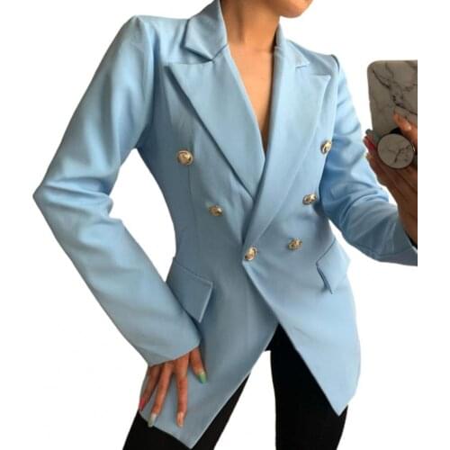Women Blazer Formal Suits Jacket Women Slim Fit Medium Long Blazer Double Breasted Solid Women Cardigan Blazer for Business 2XL