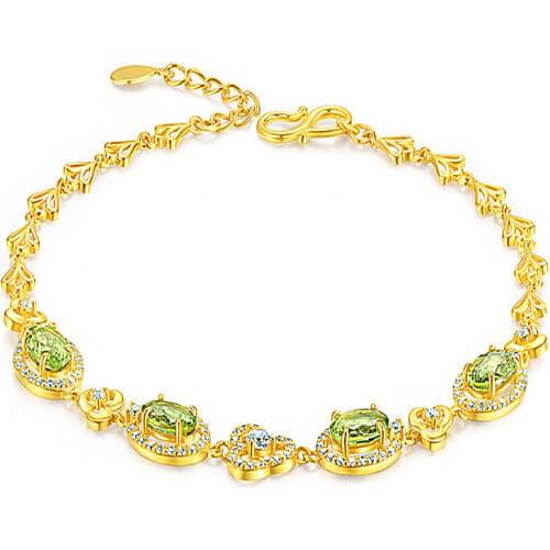 24K Yellow Gold Models Peridot Bracelet For Women Fashion AAA Zircon Diamond Bracelets Hand Chain Birthday Fine Jewelry Gifts