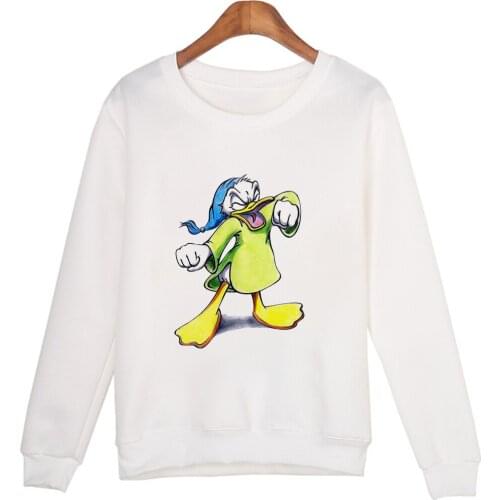 2021 New Diseny Women Sweateshirt Cartoon Kawaii Donald Duck Print Bottoming Shirt Dropship Female Tops Loose Shirts