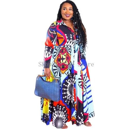 Plus Size Dresses Elegant Long Sleeve Long Dress Women Ladies Femme Female Print Sexy V Neck Big Large Size Overiszed 5XL 4XL