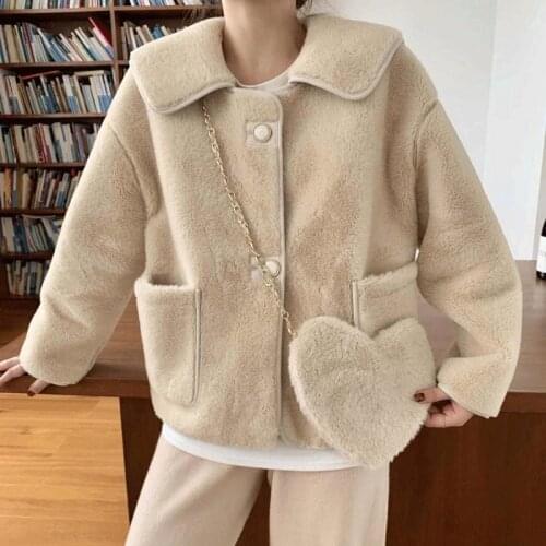 Heydress Women Autumn Winter Elegant Pocket Warm Faux Fur Coat Female Turn Down Collar Sweet Outerwears Ladys Thick Short Coats