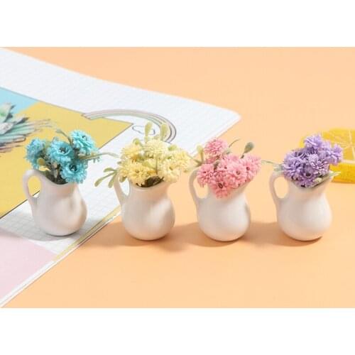 1Pc 1:12 Doll House Miniature Flowers Fairy Garden Ornament Mini Potted Plant Flowers Pot DollHouse Decor Bonsai Model Kids Toy