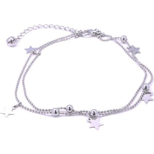 1pcs Boho Style Vintage Star Fashion Simple Beach Double Layer Bracelet&Anklet For Women Adjustable Stainless Steel Chain Bracel