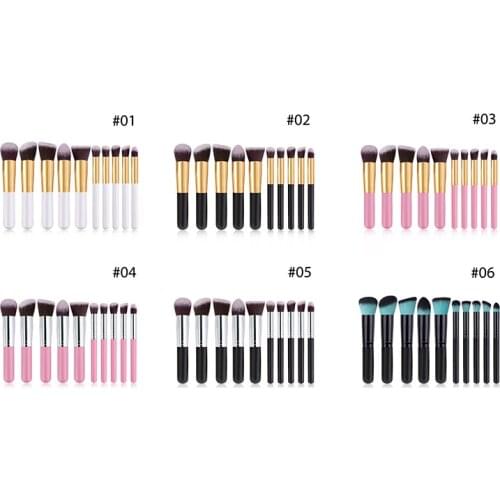 10pcs Natural Hair Colorful Makeup Brushes Professional Foundation Powder Blush Eyeshadow Eyebrow Kabuki Blending Brush Set