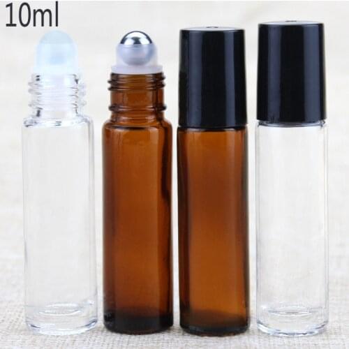 200pcs/lot 10ml Clear Amber Glass Roll on Bottle Essential Oil Vials Doterra Container Travel Refillable Bottles with Roller