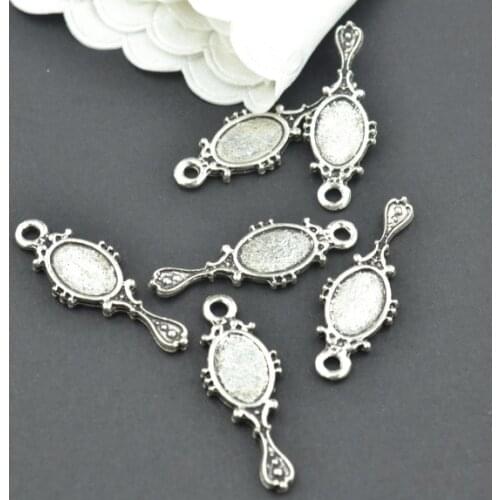 30Pcs Antique Silver color Zinc Alloy mirror Charms Pendants Diy Jewelry Findings Accessories Wholesale 28*10mm J146