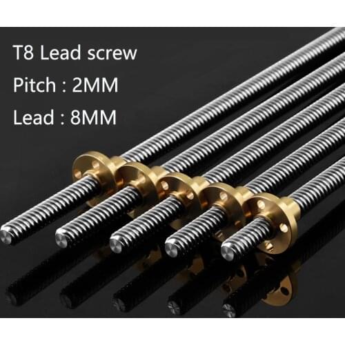 4PCS/lot 3D Printer parts T8 screw 8mm Lead Screw 400 450 500 550 600mm With Brass Nut For Reprap 3D Printer