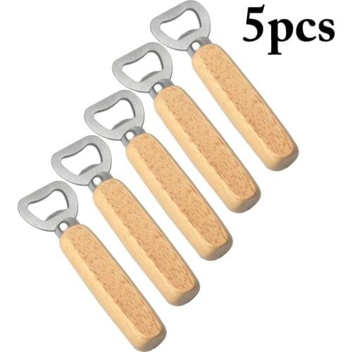 5pcs Bottle Opener Creative Wooden Handle Beer Cap Openers Wine Beer Opener Tools Bar Accessories Kitchen Party Supplies