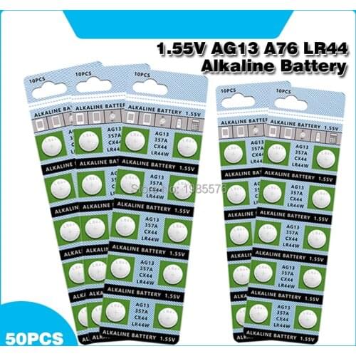 50pcs Alkaline Cell Coin Battery 1.55V AG13 LR44 Button Batteries LR1154 SR44 A76 357A 303 357 AG 13 For Watch Toys