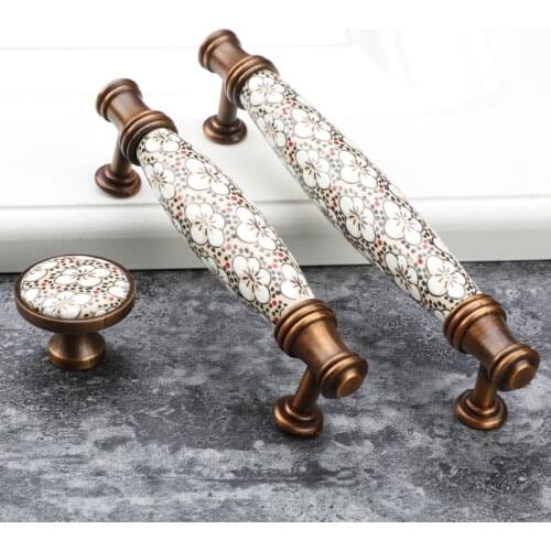 Antique Bronze Ceramic Cabinet Dresser Handles Vintage Drawer Knobs Wardrobe Door Handles European Furniture Handle Hardware