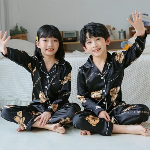 2021 Autumn Satin Silk Pajamas Set For 3-13 Years Kids Pyjamas Childrens Sleepwear Baby Homewear Night Suits Boys Pajama Sets