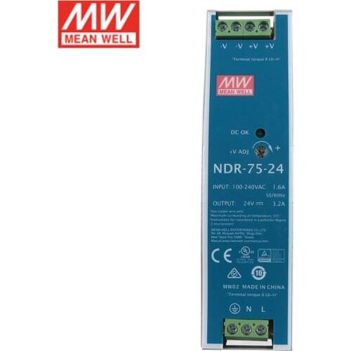 MEAN WELL NDR-75 75W 12V 24V 48V DIN Rail Switching Power Supply 110V/220VAC Industrial Power Unit PSU Transformer