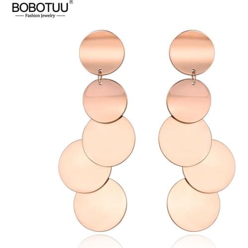 BOBOTUU Trendy Stainless Steel Rose Gold 5Pcs Combined Circle Stud Earrings Bohemia Geometric Jewelry For Women Girl BE19078