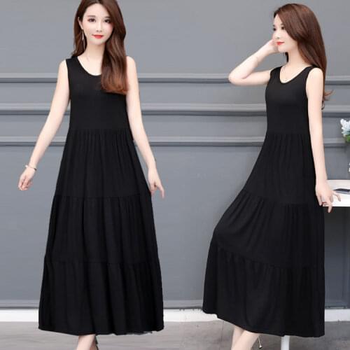 O-neck Sleeveless Summer Tank Dress Women Modal Soft Long Dresses Elegant Party Plus Size Solid Loose Vestidos Femme X72