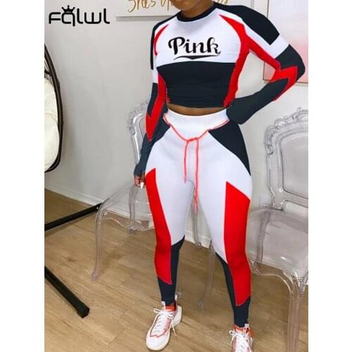 FQLWL Streetwear Tracksuit Joggers Women 2 Two Piece Set Outfits Tshirt Crop Top Female Fall 2020 Sweat suit Matching Sets Women