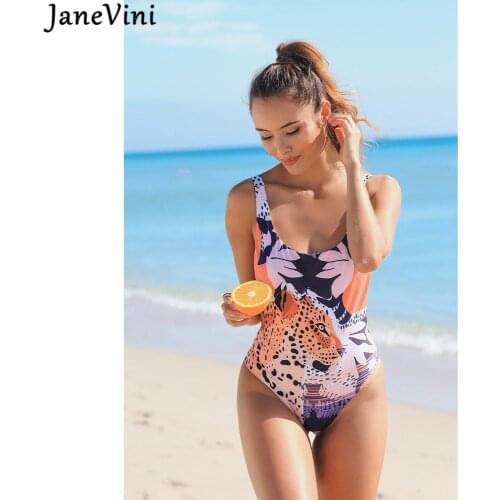 JaneVini One Piece Bathing Suit Bikini 2021 Woman Sexy Swimwear Push Up Swimsuit Padded Leopard Bodysuit Bikini Set String Femme
