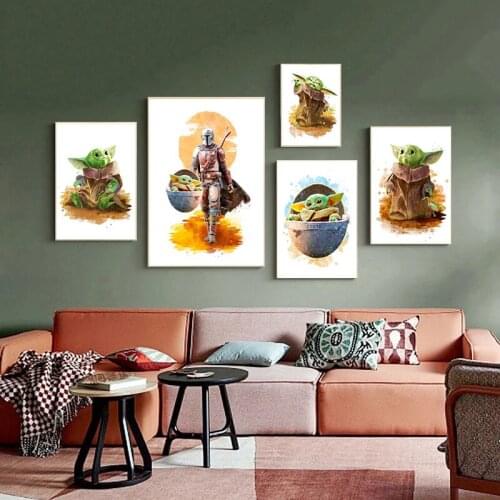 Cartoon Darth Yoda Paintings Star Wars Posters and Disney Anime Prints Wall Art Pictures for Living Kids Room Home Decoration