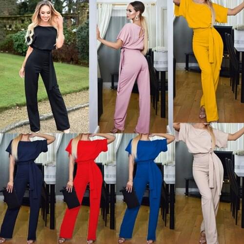 Jumpsuit Summer Women Fashion Elegant Short Sleeve O Neck Overalls For Jumpsuits Casual Button Romper With Belt Bodysuit