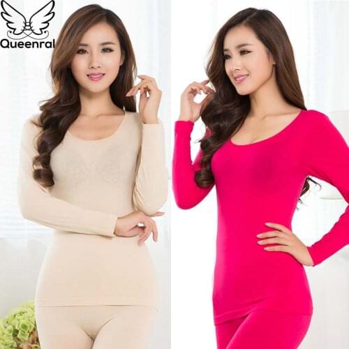 Queenral Women Thermal Underwear Set For Winter Long Johns Second Skin Winter Female Thermal Clothing Cotton Thermal Shirt Women