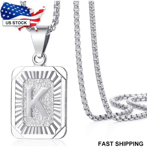 Initial Pendant Necklace For Women Silver Color A-Z Letter Charm Necklace Stainless Steel Box Link Chain Fashion Jewelry LGP117