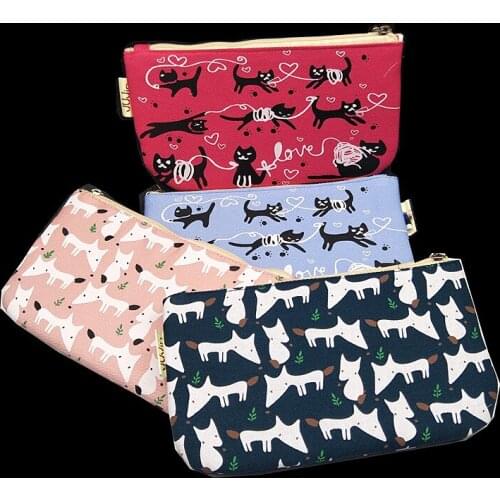 M287 Women Purses Zero Wallet Cartoon Cat Fox Printing Multi-Function Collection Package Zero Purse