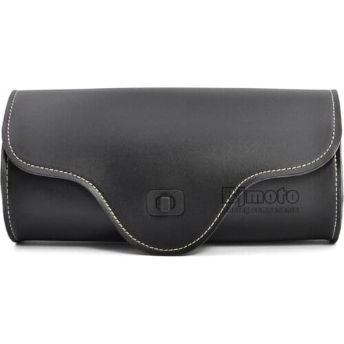 BJMOTO Black Color Motorcycle Accessories Moto Roll Barrel Saddle Bag PU Leather Metal Tool Pack Front Rear for Harley Davidson