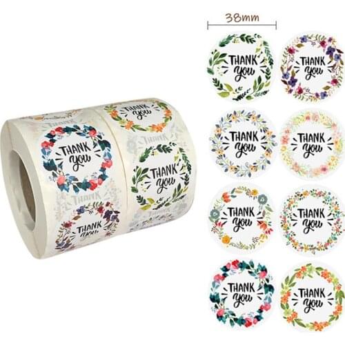 38mm 100-500pcs Plant Flowers Thank You Seal Sticker Envelope Packaging Baking Gift Wedding Party Birthday Decoration Scrapbook