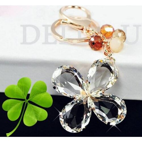 New Clear Lucky Clover Crystal Key Decoration Womens Bag Ornaments Crystal Gift