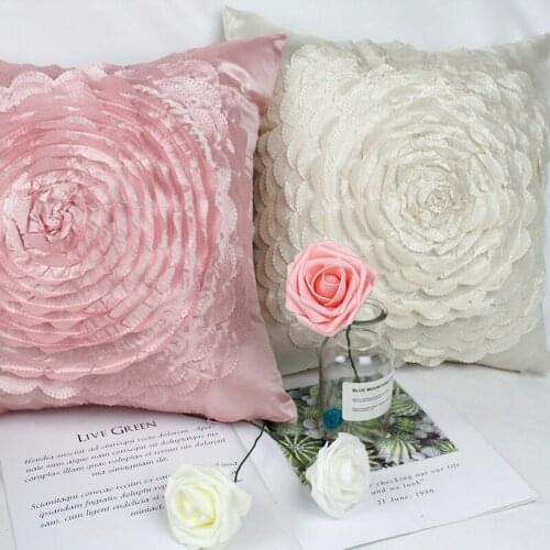 Nordic Style Pillows Cushion for Wedding Decoration Big Rose Embroidery Pillow Case 42x42cm Throw Cushion Cover coussin de salon