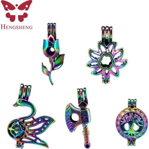 Romantic silver plated Jewelry wish pearl cage pendant 5pcs Love Gift for women Choker Pendant Necklace