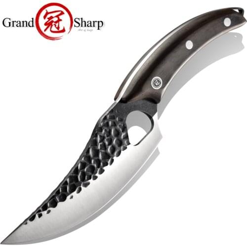 Handcrafted Boning Knife Butchers Scimitar Full Tang Ebony Handle Beef Fish Chicken Chef Kitchen Knife Camping Finishing NEW