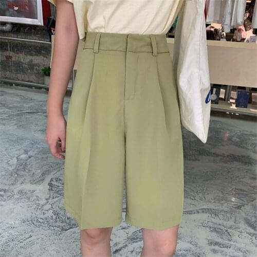 Limiguyue Spring Summer Fashion High Waist Women Shorts Casual Half-length Loose Shorts Pockets Ladies Midi Short Pants K327