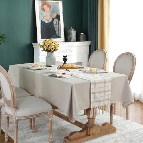 Nordic INS Wind Beige Plaid Imitation Cotton And Linen Tassel Table Runner Home TV Cabinet Coffee Table Rectangular Table Cloth